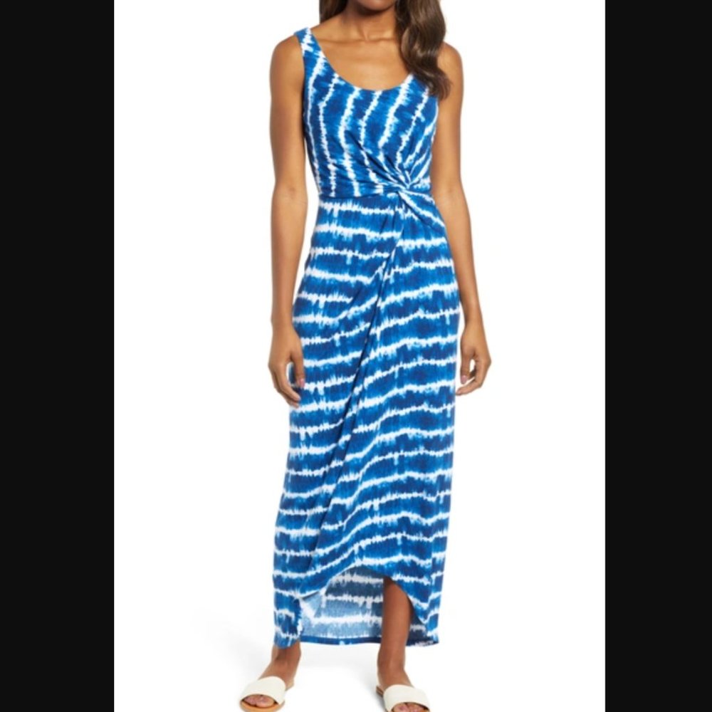 Tommy Bahama Oliana Striped Maxi Dress In Island Navy Size Small